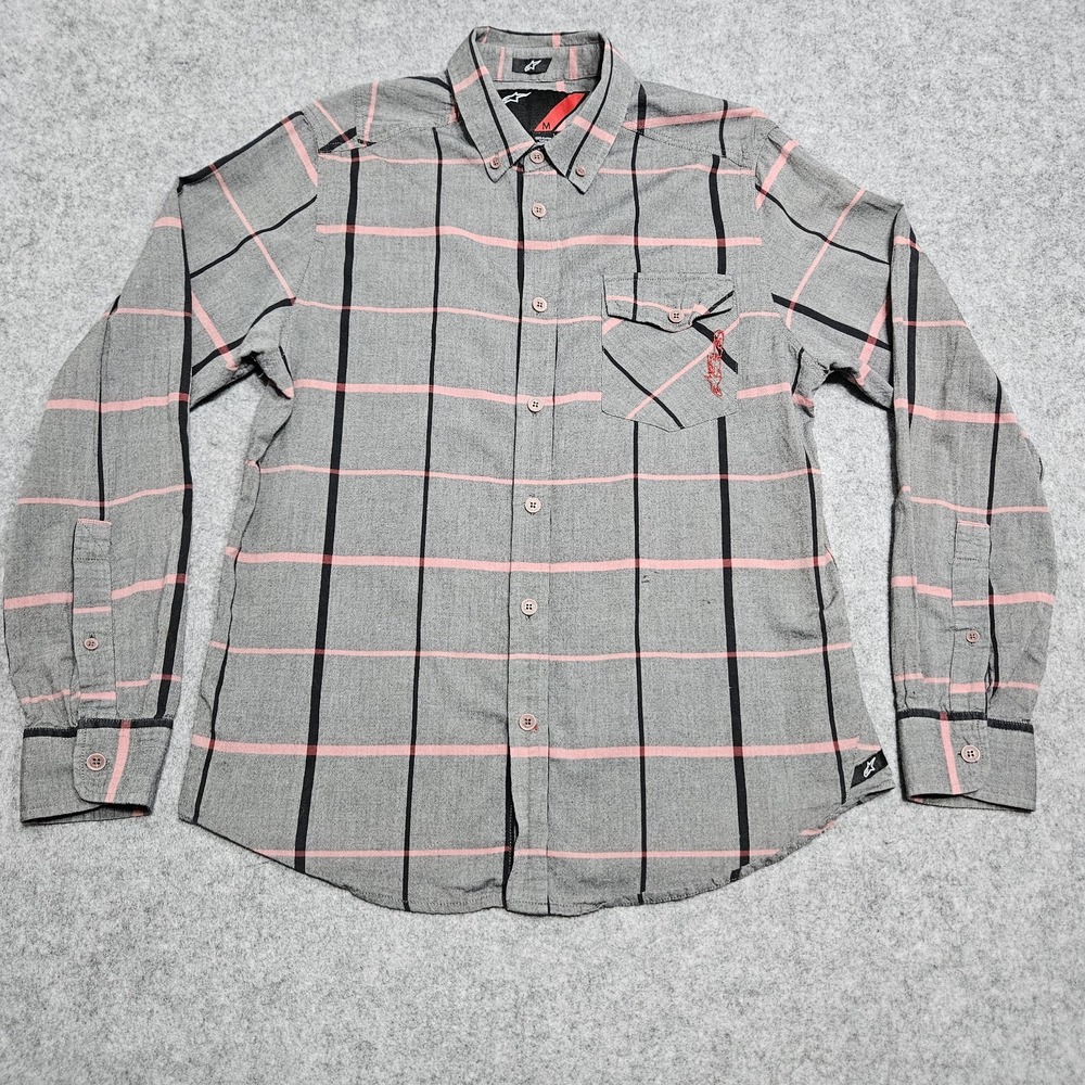 Alpinestars Astar Shirt Men Medium‎ Plaid Button Front Long Sleeve Racing